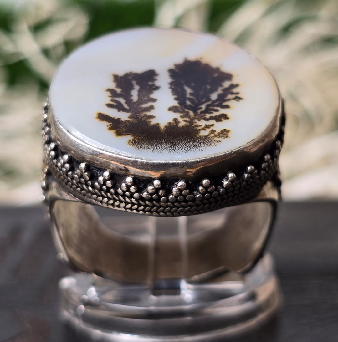 Silver Handmade Ring – Shajri Aqeeq Stone